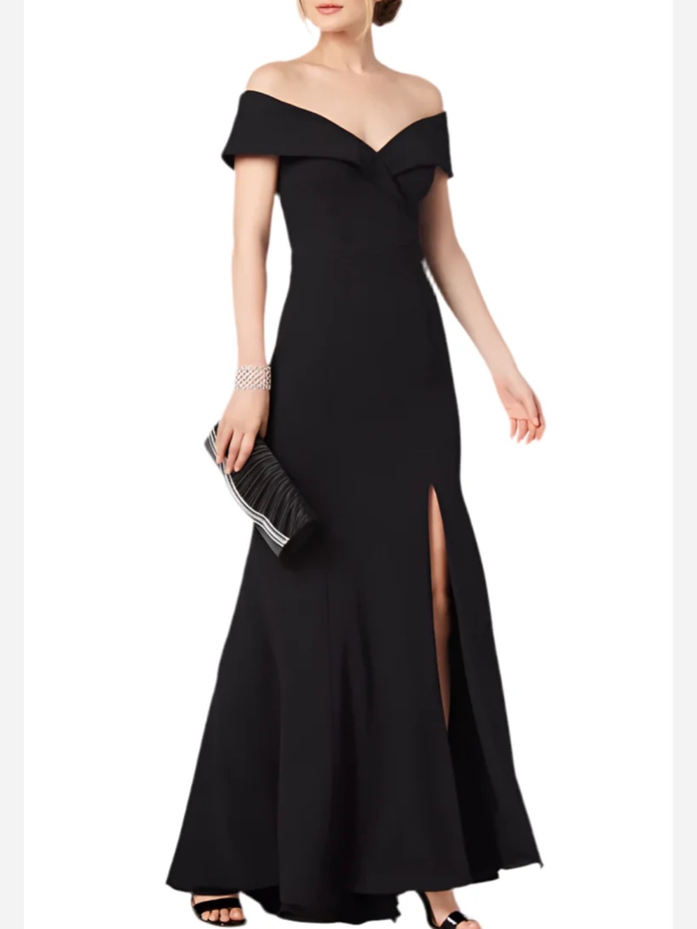 Xscape Off/on Shoulder Black Evening Gown